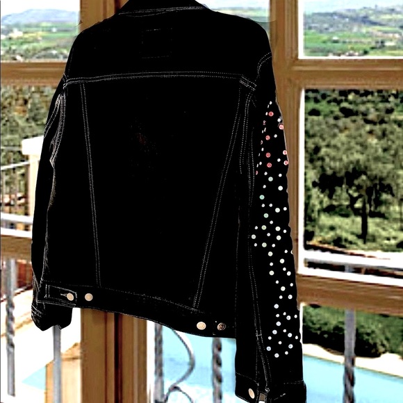 SALE Levi’s Trucker Ex Boyfriend Crystal Studded Black Wash Jean Jacket - Picture 9 of 13